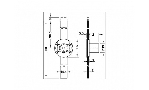237.68.600 Центральний поворотний замок 19*600мм Hafele