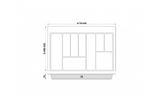 Лоток для кухонних приладів MAX  800 мм 690-750x490 графіт TE36.0123.05.007 Rejs