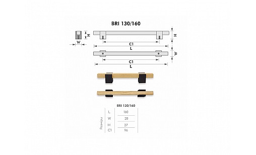 Ручка дерев'яна BRI 130/160 ясень WHITE