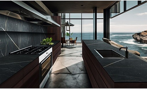 Компакт-плита LUXEFORM L155 Мрамор Ричмонд / черное ядро 2097х1400х12 мм