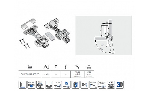 Петля накладная с доводчиком с 3D регулировка ZM-ECHC09-3DBEO GTV