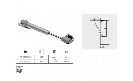 Амортизатор газовий 60N короткий (160 мм) PD-G60160-N02  GTV