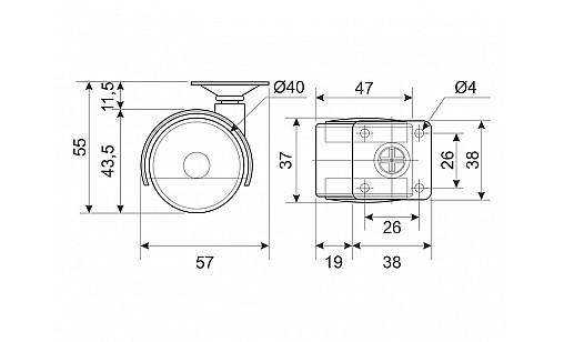 Ролик D-40 мм пластиковый Чёрный с площадкой ДС