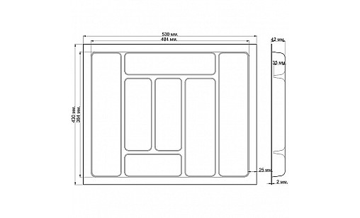 Лоток в секцію 600мм для кухонних приладів Сірий STANDART