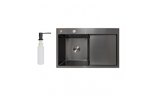 Мийка нержавіюча LIDZ H7849BR PVD Black Brush 3,0/1,0 мм з дозатором крило справа чорний