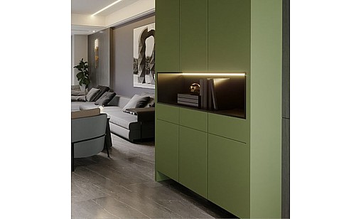 Фасад МДФ AGT с профиль-ручкой VR-1 3097 Olive Green Soft Touch (двусторонний) 18 мм - 1223 Supramat