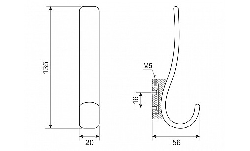 Крючок DW 07 G5 Никель Матовый (Сатин) ДС СтандартЛайн