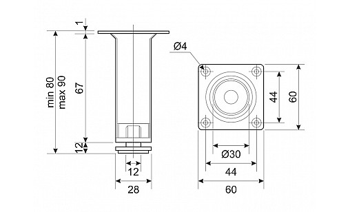 Ножка регулируемая NL 05/80 G2 Хром H-80мм D-30 мм ДС