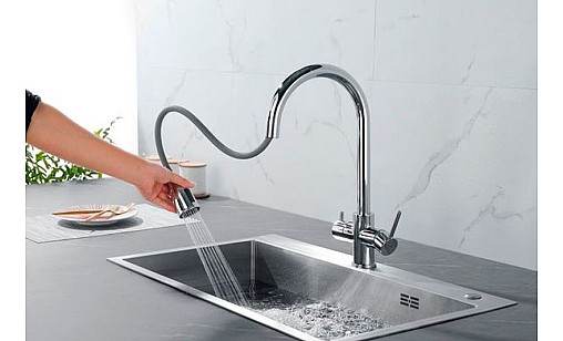 Смеситель FABIANO FKM 3122 Inox U-образний комбинированный с вытяжним изливом 8231.403.1151