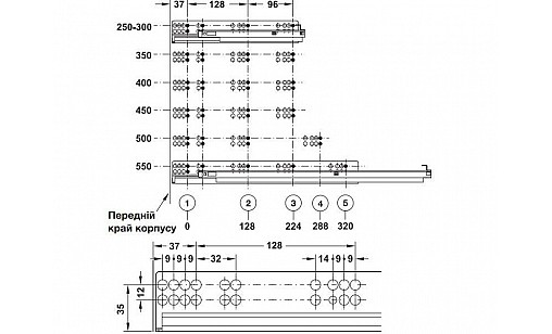 433.03.287 Напрямна прихованого монтажа L-550 мм Matrix Runner Um A30 п/в з доведенням 3D 550 мм Hafele