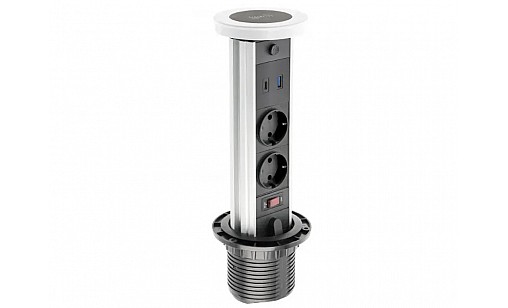 Блок розеток GTV CAMINO 100 мм 2 розетки SCHUKO USB A C QC WC 10W провід 1,5 м Білий AE-BPW2SCAM-10