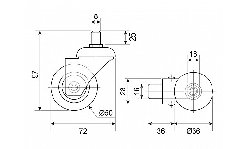 Ролик D-50 мм гумовий Сірий зі штифтом ДС