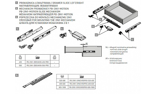 Направляюча Modern Slide Pro повн. Висуву 18мм L-450 SOFT CLOSE PUSH TO OPEN PB-2IN1-3D0SHX18-450-PRO GTV
