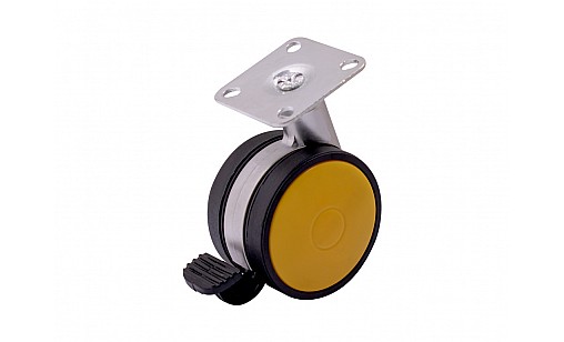 Ролик D-60 мм пластиковый Желтый с площадкой и тормозом ДС