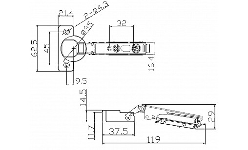 Петля PL накладная со скрытой планкой и 3D регулировкой Clip On Графит
