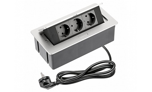 Удлинитель для офиса SOFT, 3 розетки с заземлением SCHUKO алюминий провод с вилкой AE-PBSC3GS-53N GTV