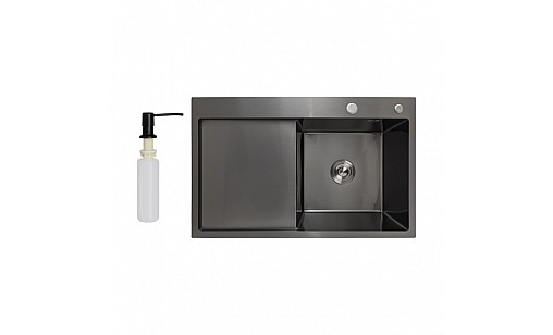 Мойка нержавеющая LIDZ H7849L PVD Black Brush 3,0/1.0 мм с дозатором крыло слева черный