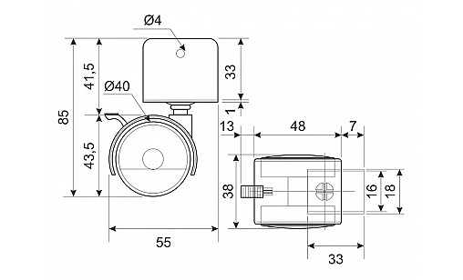 Ролик d-40 мм пластиковий з U-подібним кріпленням з гальмом Чорний ДС