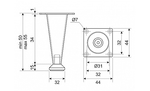 Ніжка регульована NL 30/50 G2 Хром H- 50мм конусна ДС СтандартЛайн