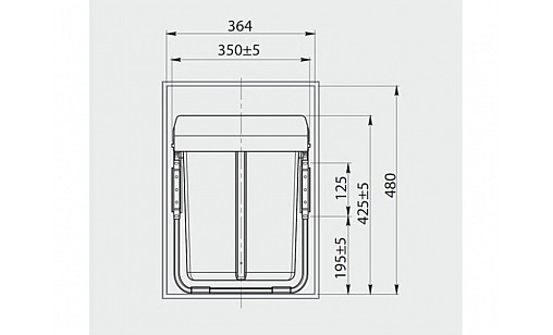 Ведро для мусора PRACTI ECO с креплением к фасаду 400 мм 20 л 2x10 л, антрацит GTV PB-45-MF202X10-60A Ведро для мусора PRACTI ECO с креплением к фасаду 400 мм 20 л 2x10 л, антрацит GTV PB-45-MF202X10-60A