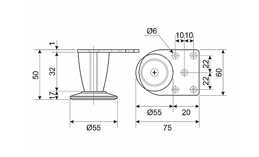 Ніжка DZ 055/50 G2 Хром H-50мм конусна ДС