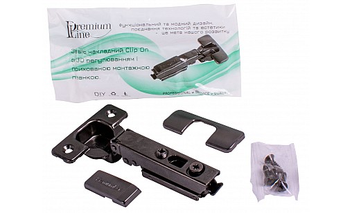 Петля PL накладная со скрытой планкой и 3D регулировкой Clip On Графит