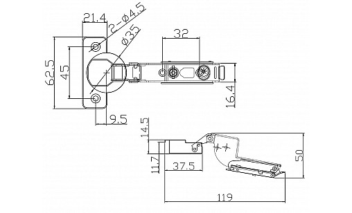 Петля PL внутрення со скрытой планкой и 3D регулировкой Clip On Графит