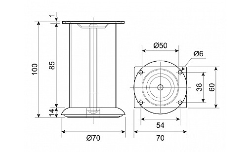 Ножка  DZ 14/100 Хром G2  H-100мм D-50мм ДС СтандартЛайн