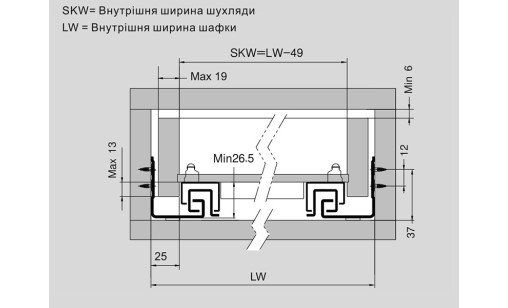 ДТС Направляющая скрытого монтажа 18mm L-350 полного выдвижения Tip-on FF80350HX ДТС Направляющая скрытого монтажа 18mm L-350 полного выдвижения Tip-on FF80350HX