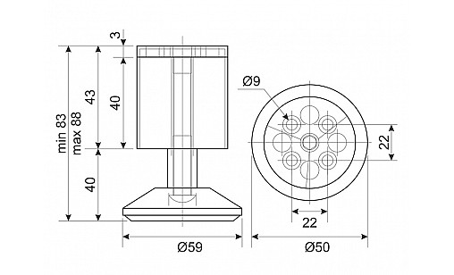 Ножка регулируемая NL 07/80 H-80мм D-50мм Хром Матовый (Алюминий)/ Хром ДС Ножка регулируемая NL 07/80 H-80мм D-50мм Хром Матовый (Алюминий)/ Хром ДС