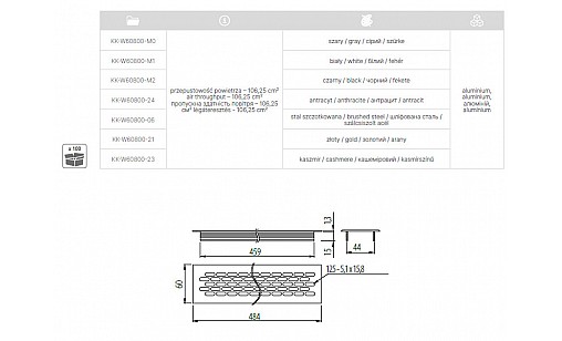 Решітка вентиляційна золото 484х60 KK-W60800-21 GTV Решітка вентиляційна золото 484х60 KK-W60800-21 GTV