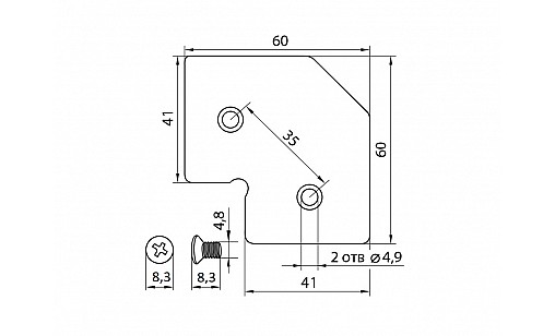Кутник для рамкового профілю D4 60х41мм ДС