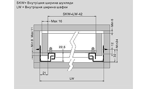 ДТС Направляющая скрытого монтажа L-350 частичного выдвижения G10C-350-H-X