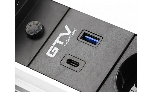 Блок розеток GTV CAMINO 100 мм 2 розетки SCHUKO USB A C QC WC 10W провід 1,5 м Чорний AE-BPW2SCAM-20