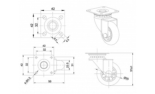 Ролик d-35 мм полиуретановый с площадкой ДС