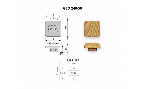 Ручка дерев'яна GEO 240/50 ясень WHITE
