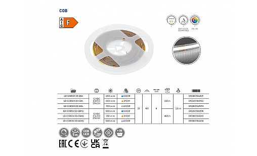 Стрічка світлодіодна 12V COB-480-10W бухта 5м теплий білий GTV LD-COB12V-20-CBPQ