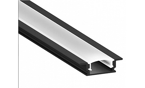 Профіль алюмінієвий LED врізний неанод. чорний  матовий розсіювач 6,7*16,4 2м ПФ-19/4