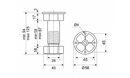 Ніжка H-100мм кухонна пластикова Чорна ДС СтандартЛайн