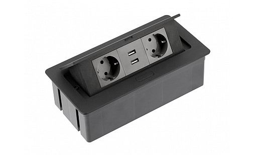 Подовжувач для офісу SOFT, 2 розетки із заземленням SCHUKO 2 USB чорний провід з вилкою AE-PBSUC2GS-20N GTV