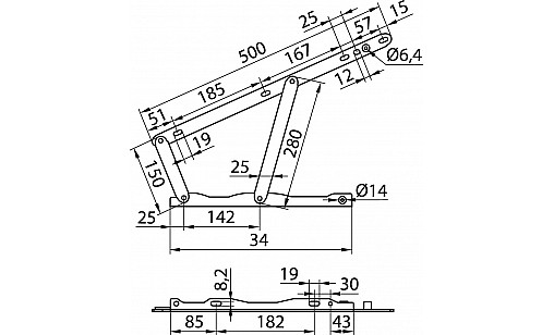 Механізм підйомний для ліжка короткий