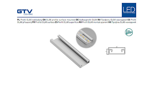 Профиль алюминиевый LED накладной 2м, алюминий GTV PA-GLAXNK-AL Профиль алюминиевый LED накладной 2м, алюминий GTV PA-GLAXNK-AL