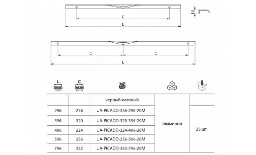 Ручка PICADO 256/18мм чорний UA-PICADO-256-596-20M GTV