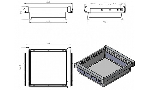 Полиця з боковим кріпленням Starax 560-590*475*170мм 600мм антрацит S-6791