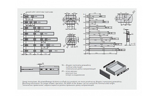 Направляющие п/в телескопическая VERSALITE PUSH TO OPEN SOFT CLOSE L-350 PK-L-P2O-H45-350 GTV