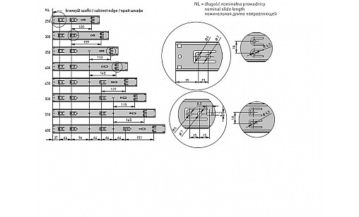 Направляющие п/в телескопическая VERSALITE PLUS  с доводкой L-400 PK-L-H45-400-B GTV