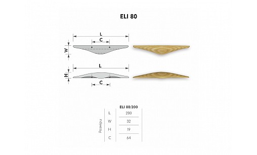 Ручка дерев'яна ELI 80/200 ясень WHITE