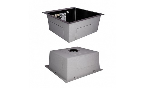 Мойка нержавеющая LIDZ H5050B PVD Black Brush 3,0/1,0 мм (47526) с корзиной и дозатором черный