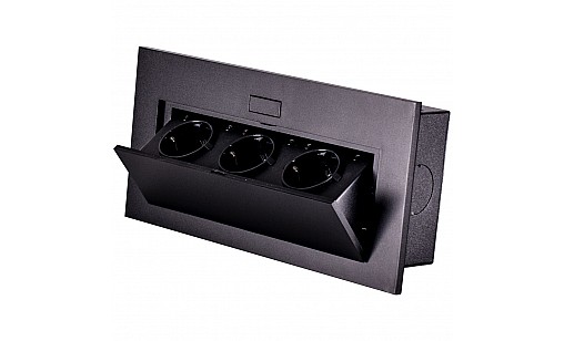 Блок врезной на 3 розетки с подъемной крышкой Чёрный