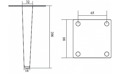 Ніжка конусна пряма h-200мм Чорна ДС